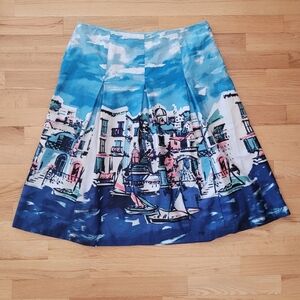 CHARTER CLUB PLEATED A-LINE SKIRT SEASIDE VILLAGE ART 100% COTTON 8